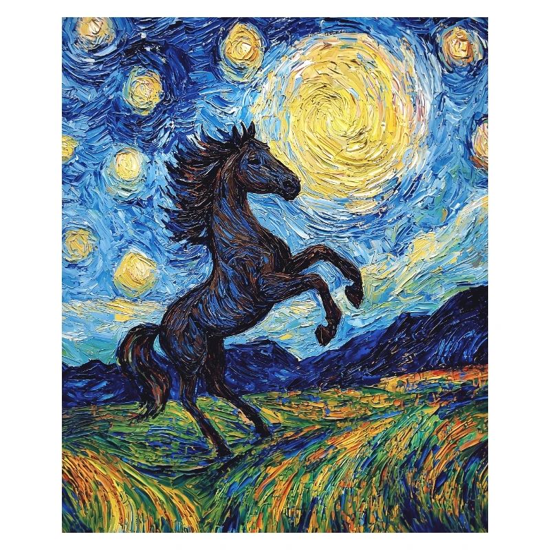 Cheval Chevaux Cavalier Style Van Gogh Nuit étoilée