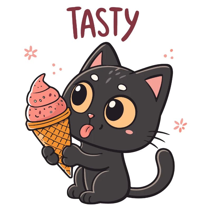 Chat gourmand et cornet glacé