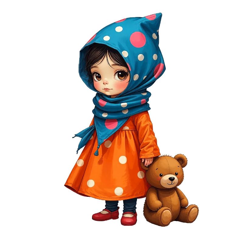 Fille à pois et ours