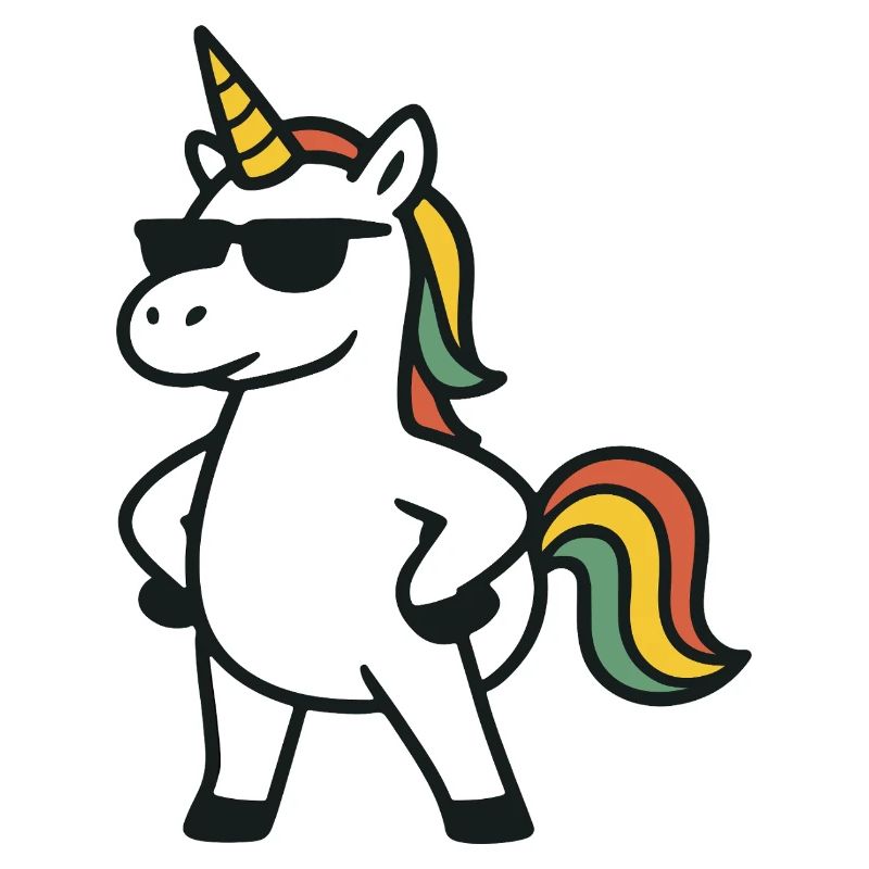 Cooles Sonnenbrillen-Einhorn mit selbstbewusster Pose-Kunst