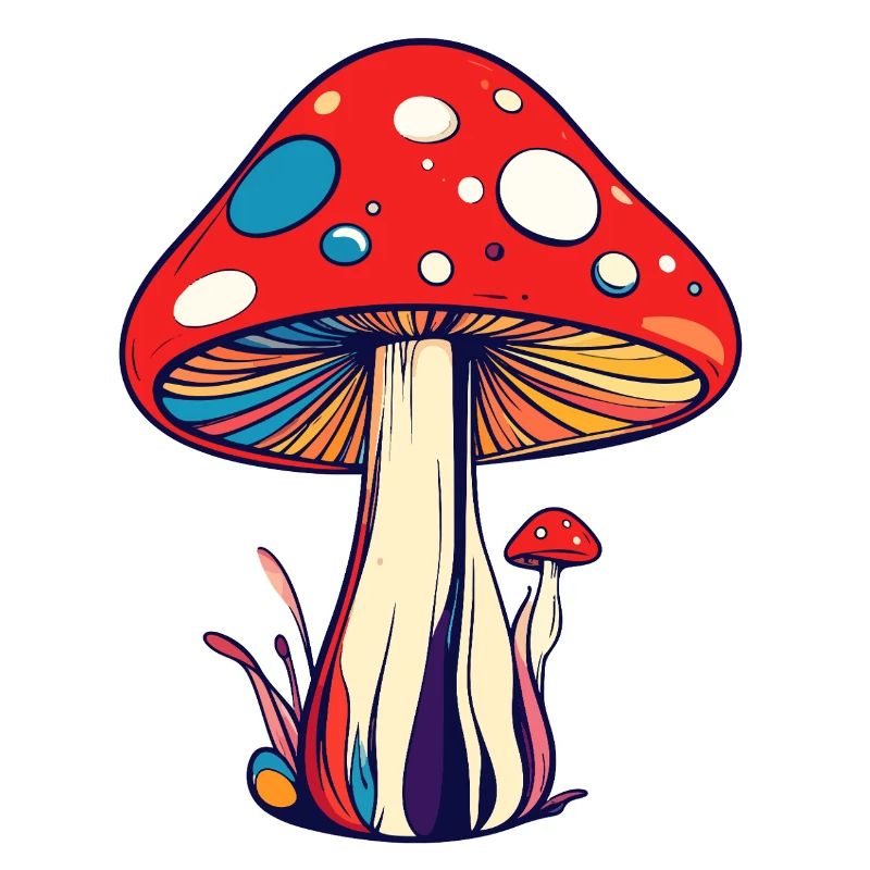 Champignons psychédéliques à motif de mouches colorées