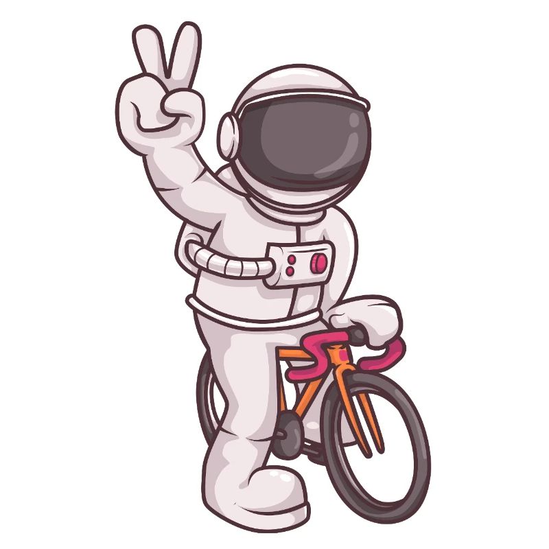 Astronaute chevauchant un vélo fixie – Peace Pose Space