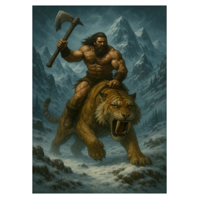 Wilder Krieger auf Sabertooth Tiger – Kunst
