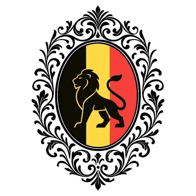 Lion Silhouette Belgian Flag Flourished Frame Tee