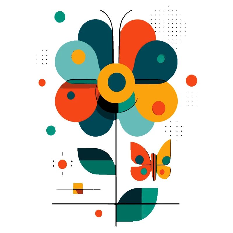 stylized flower with butterfly