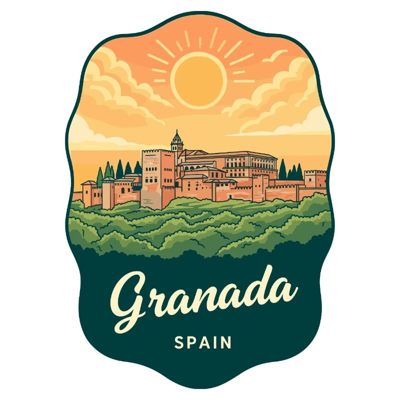 Granada Alhambra Palac Retro Sonnenuntergangsabzeichen