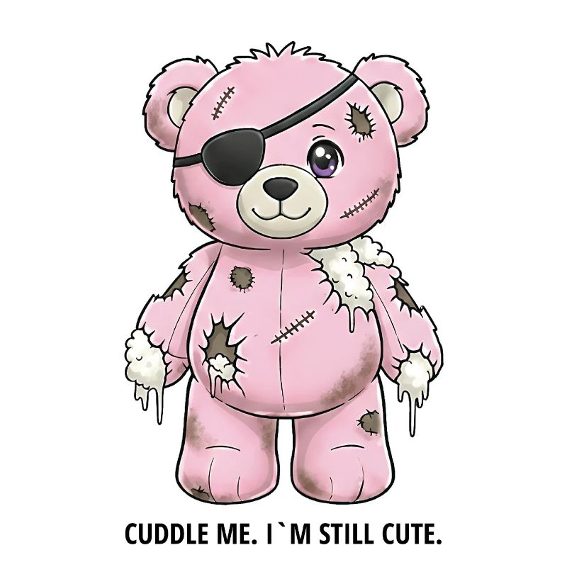 Ours en peluche rose patchwork avec cache-œil