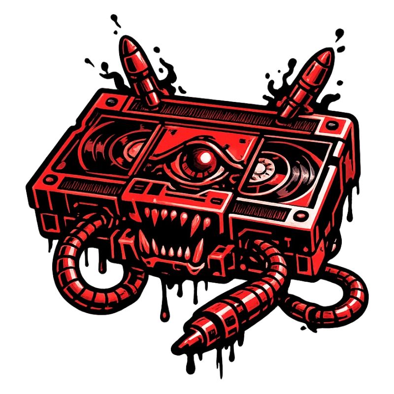Roter Dämonenroboter mit Kabelhänden