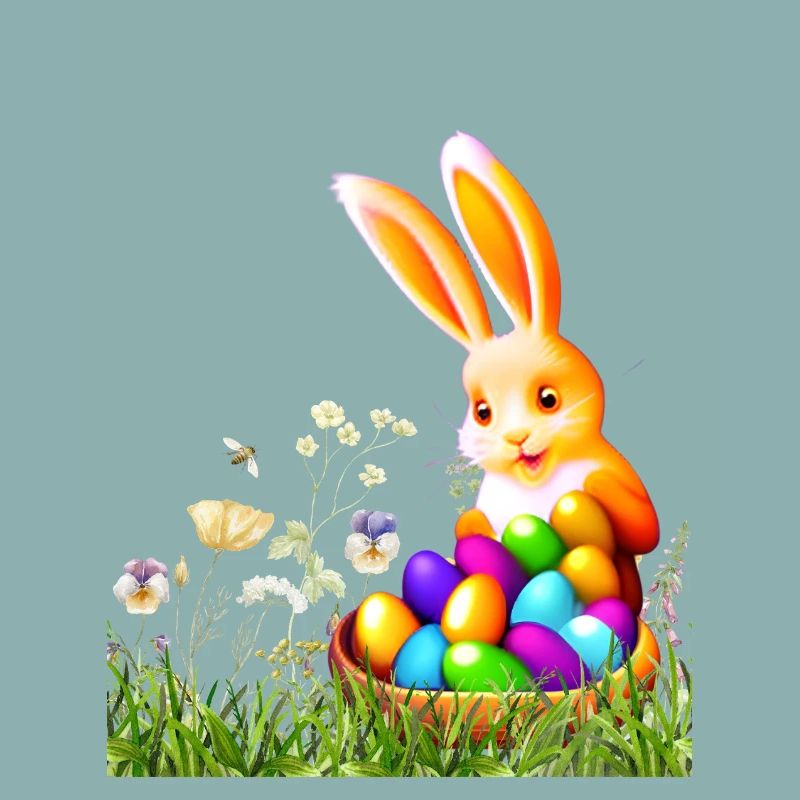 Easter bunny with colorful eggs