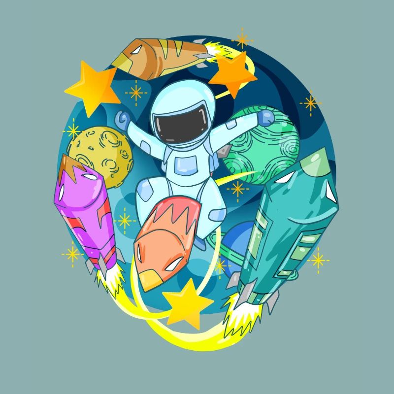 Astronaute dans l’espace avec des fusées
