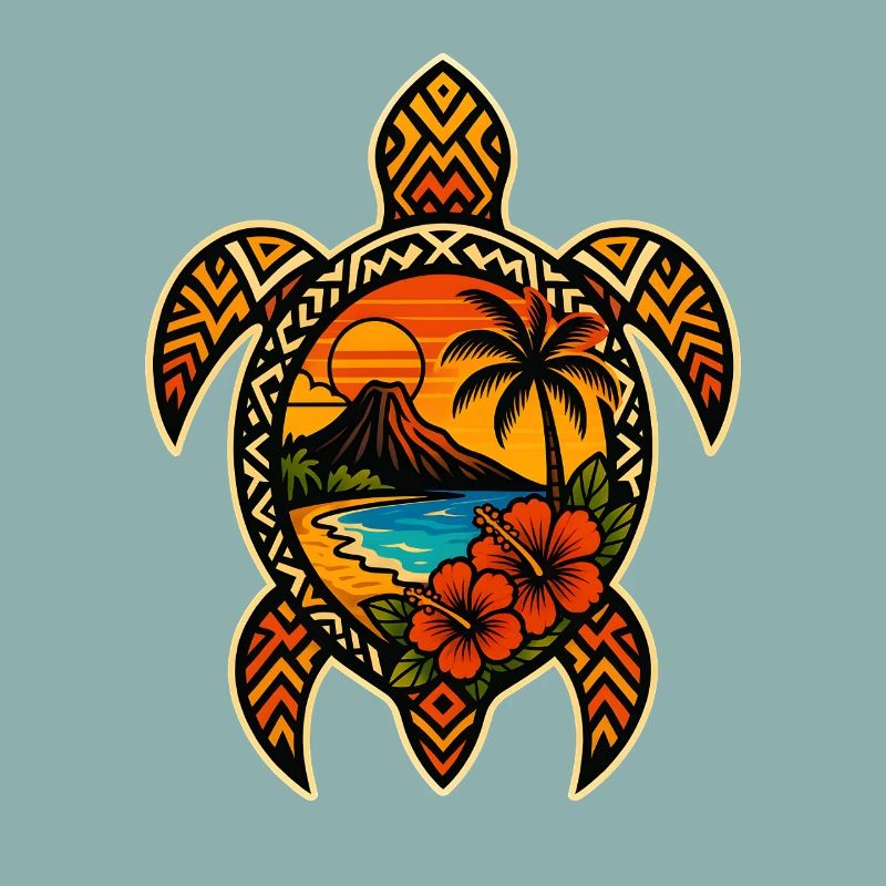 Tropical Sunset Turtle Design