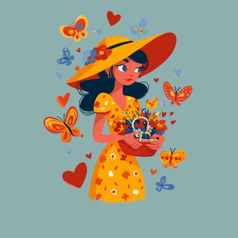 Fée du printemps avec panier de fleurs