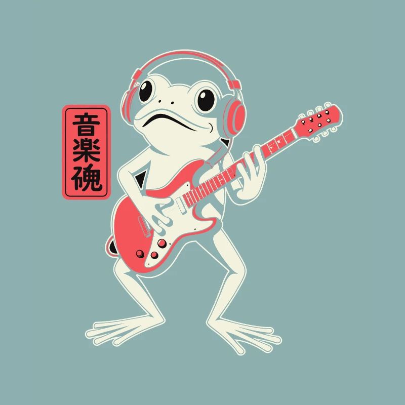 Frosch spielt E-Gitarre mit Kopfhörern