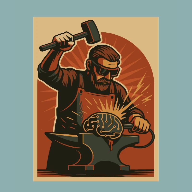 Blacksmith forges brain on anvil