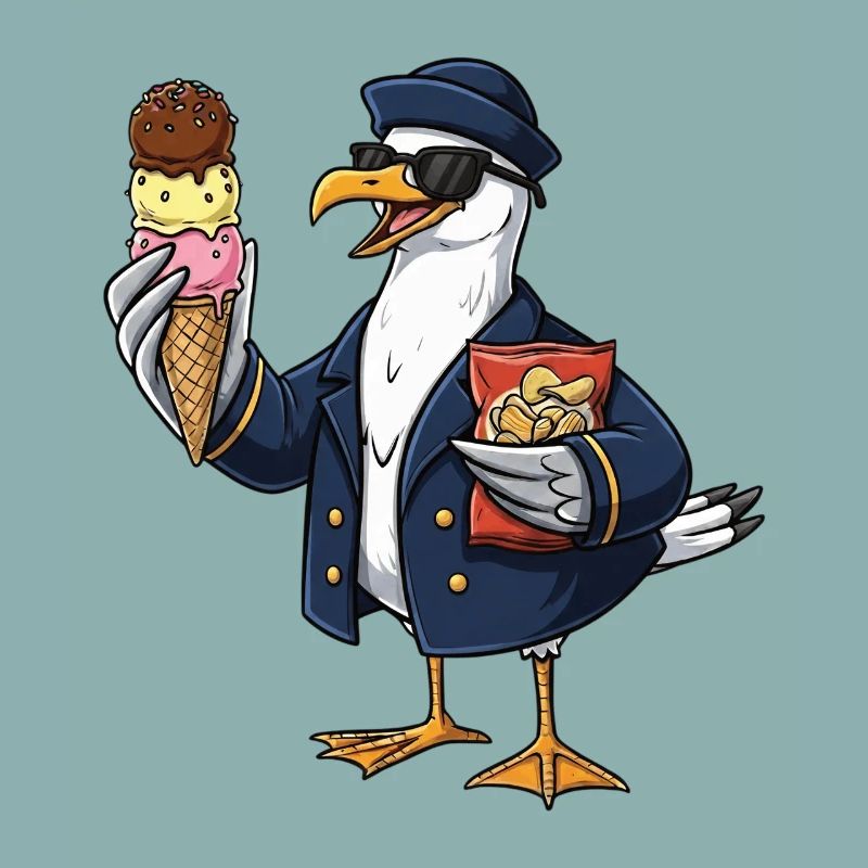 Capitaine mouette cool avec glace et chips