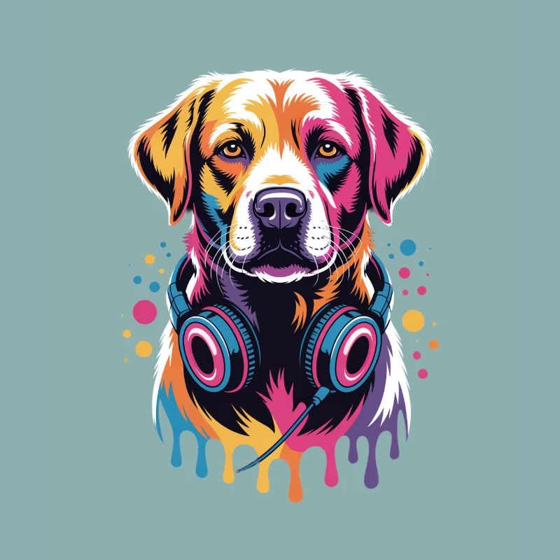 Labrador mit Kopfhörern