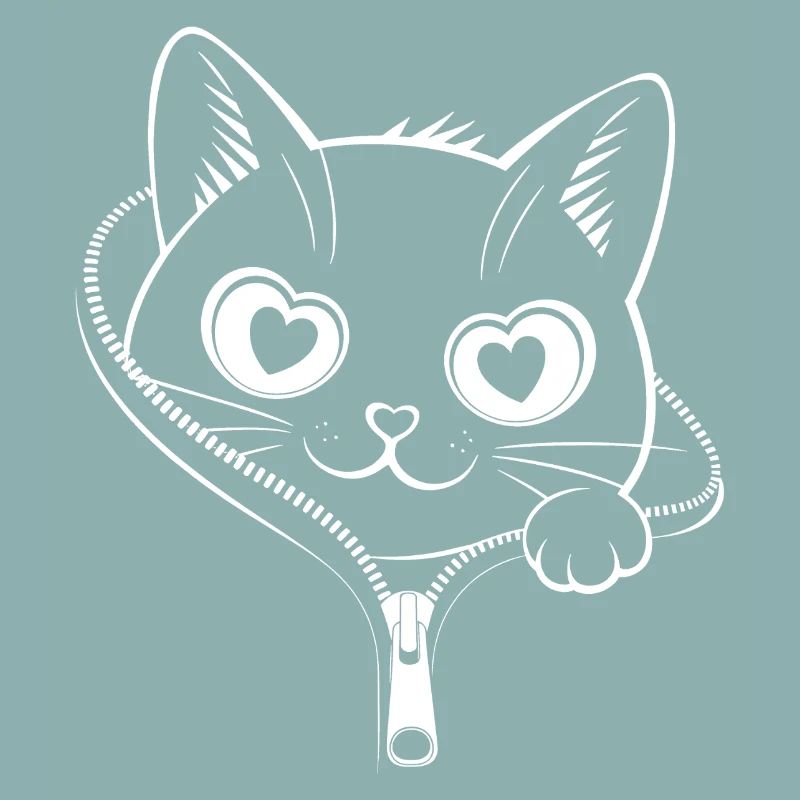 Chat à fermeture éclair mignon - Kawaii Heart Eyes Kitty