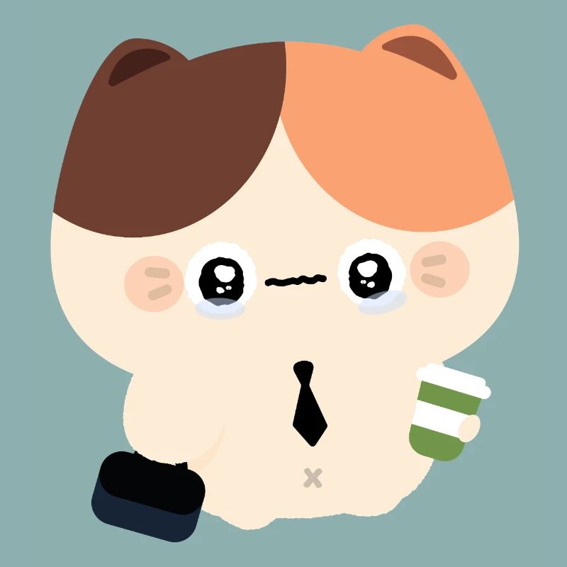 Kawaii Crying Cat with Coffee