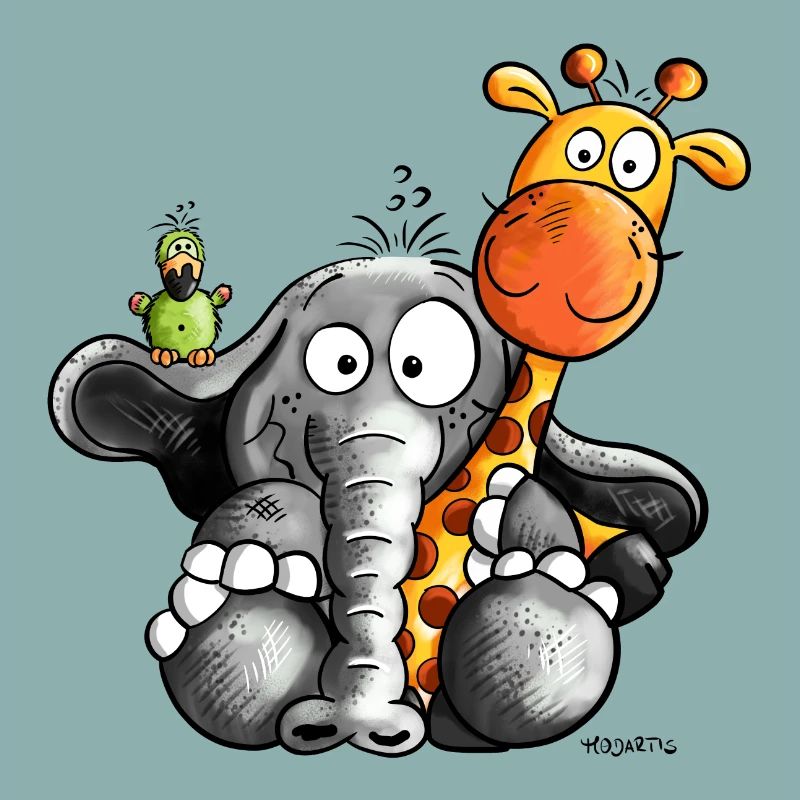 Elefant umarmt Giraffe