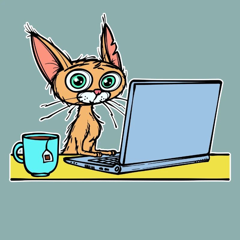 Laptop Home Office Statement Katze Kaffee Karriere