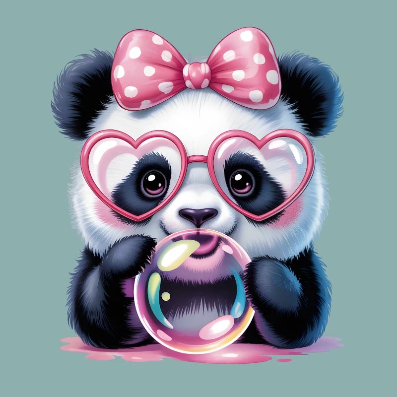 Cute Panda with Goggles and a Soap Bubble