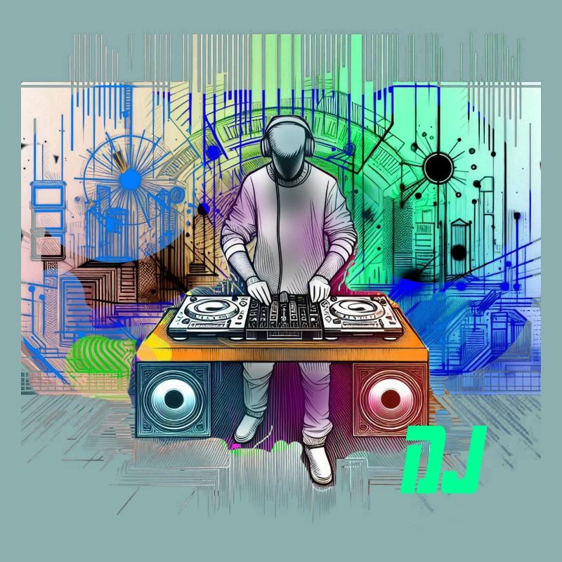 Dynamic DJ with colorful techno designs