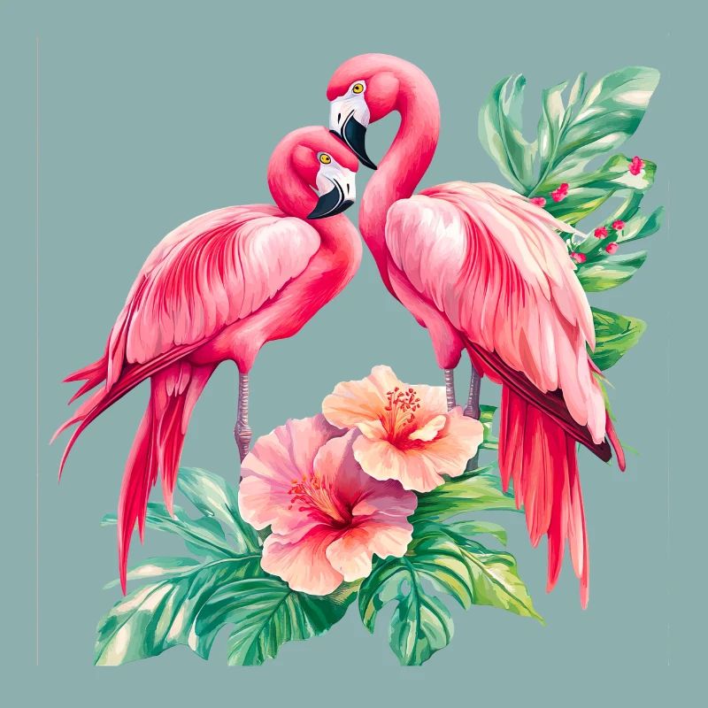 Flamingo Love Duet in the Tropical Forest