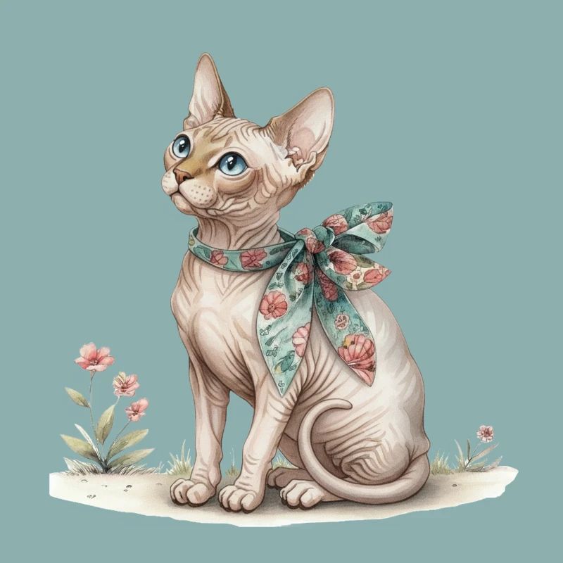Mignonne œuvre d’aquarelle Chat chat chat fleur