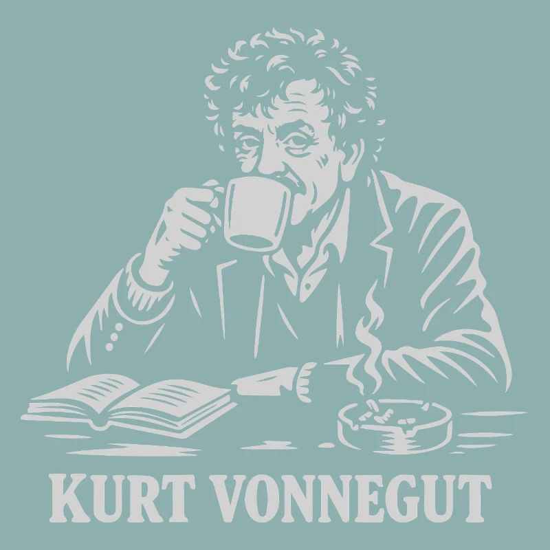 Kurt Vonnegut drinking coffee