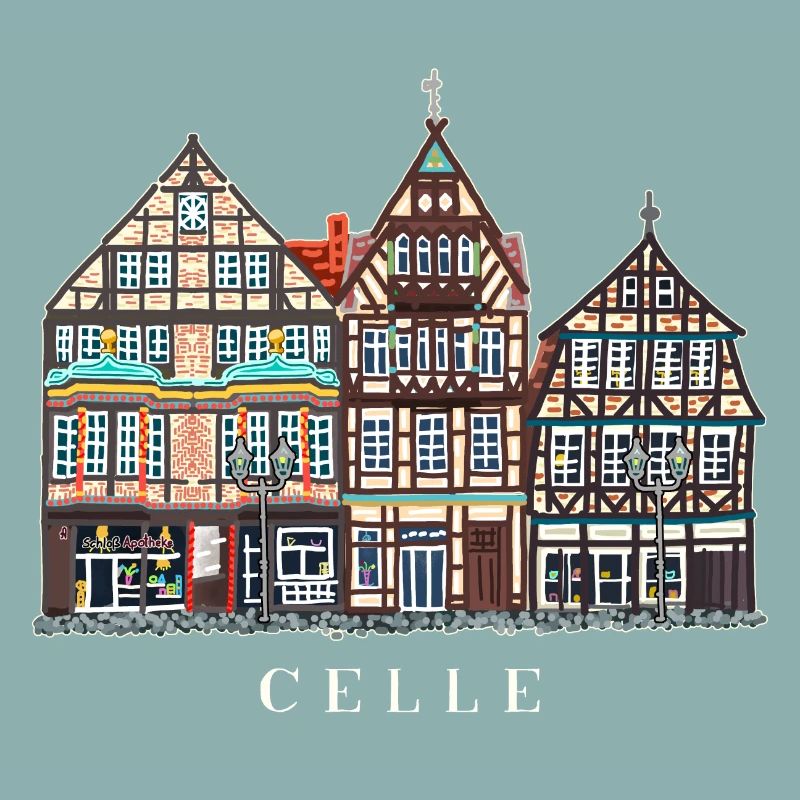 Celle, Hand Drawing Facades Old Town Germany