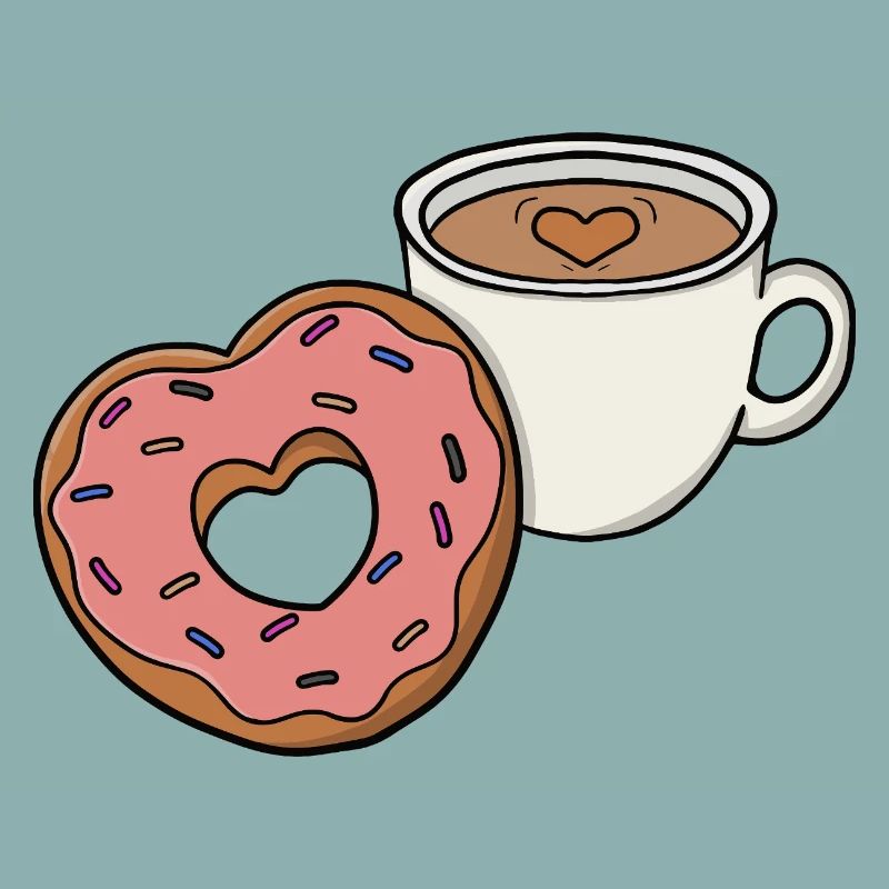 Perfekte Kombination Kaffeetasse und Herzdonut