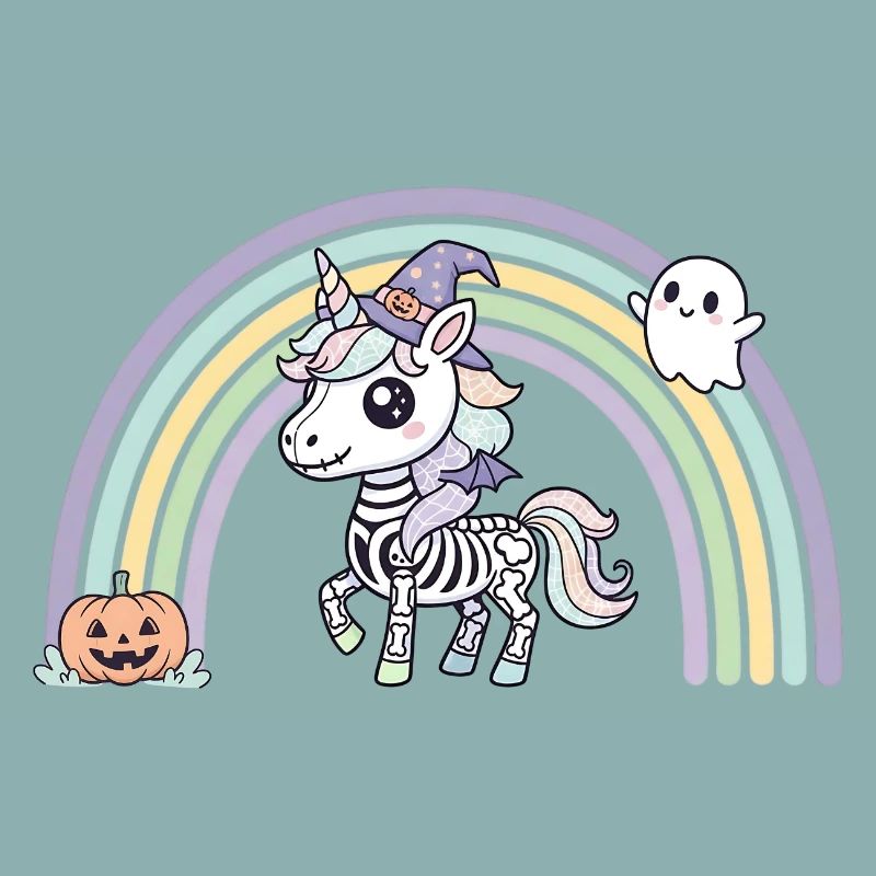 BOHO Skeleton Unicorn with Rainbow – Halloween
