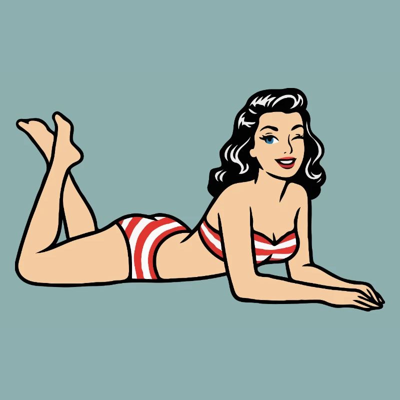 Image rétro de plage en bikini Pin-up