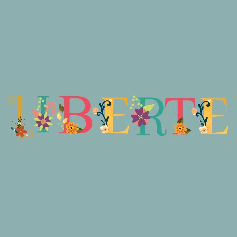 LIBERTE Nom Art avec des fleurs brodées