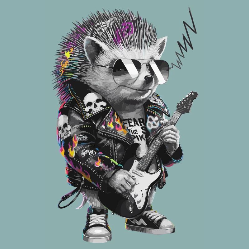 Punkig Igel mit E-Gitarre