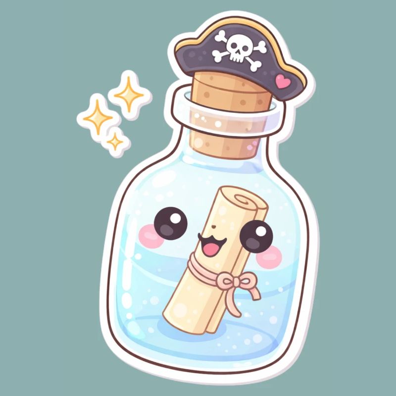 Un message de pirate mignon dans une bouteille
