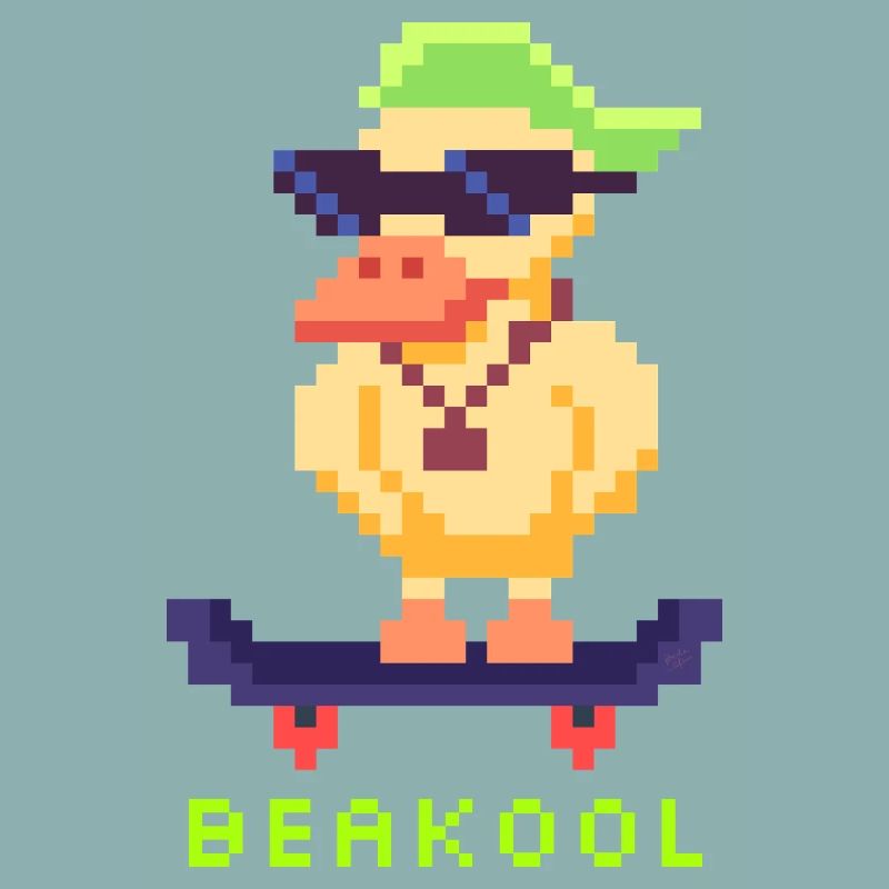 Pixel Art Duck with Skateboard and Cap