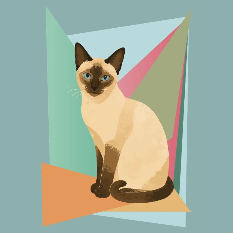 Elegant Siamese cat in geometry style