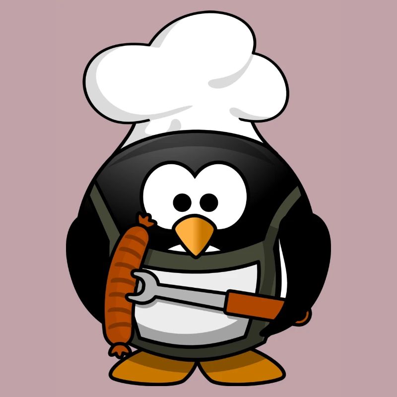 Cuisson du pingouin avec des saucisses grillées
