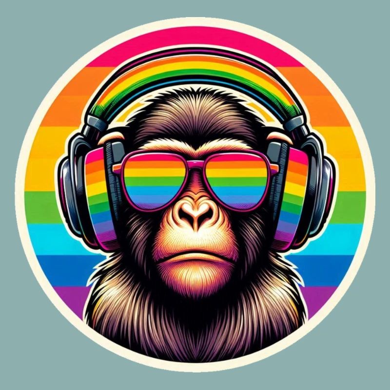 Affe Kopfhörer Brille Regenbogen bunt