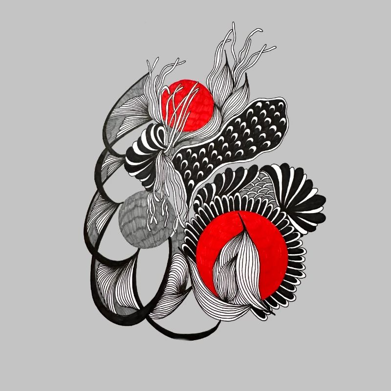 Cercles de fleurs monochromes avec rouge