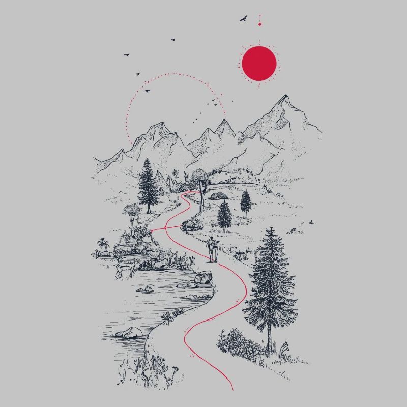 Roter Pfad durch Berglandschaft