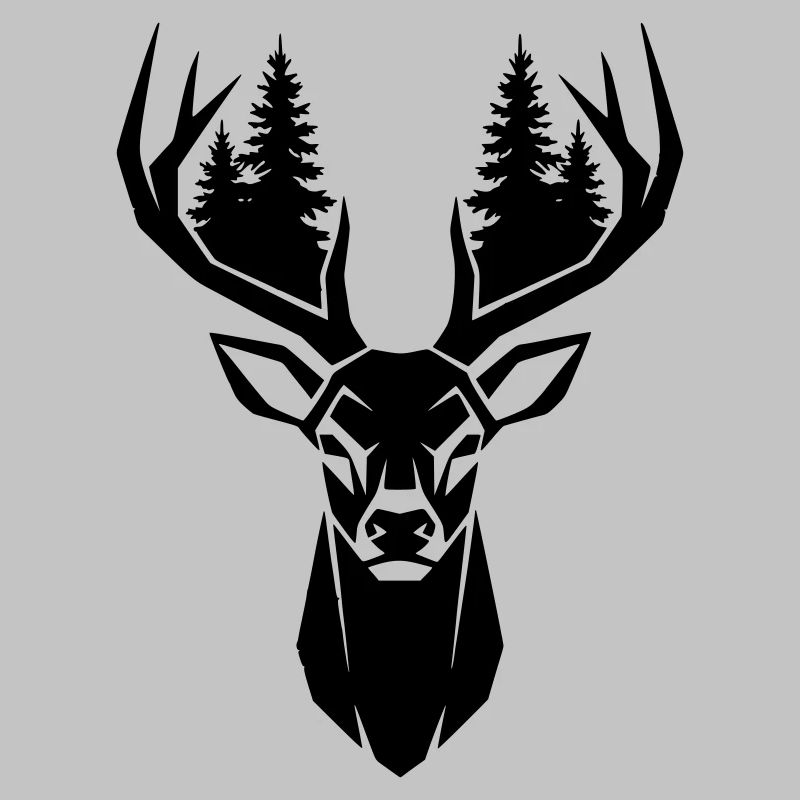 Deer Head Trees Forest Silhouette