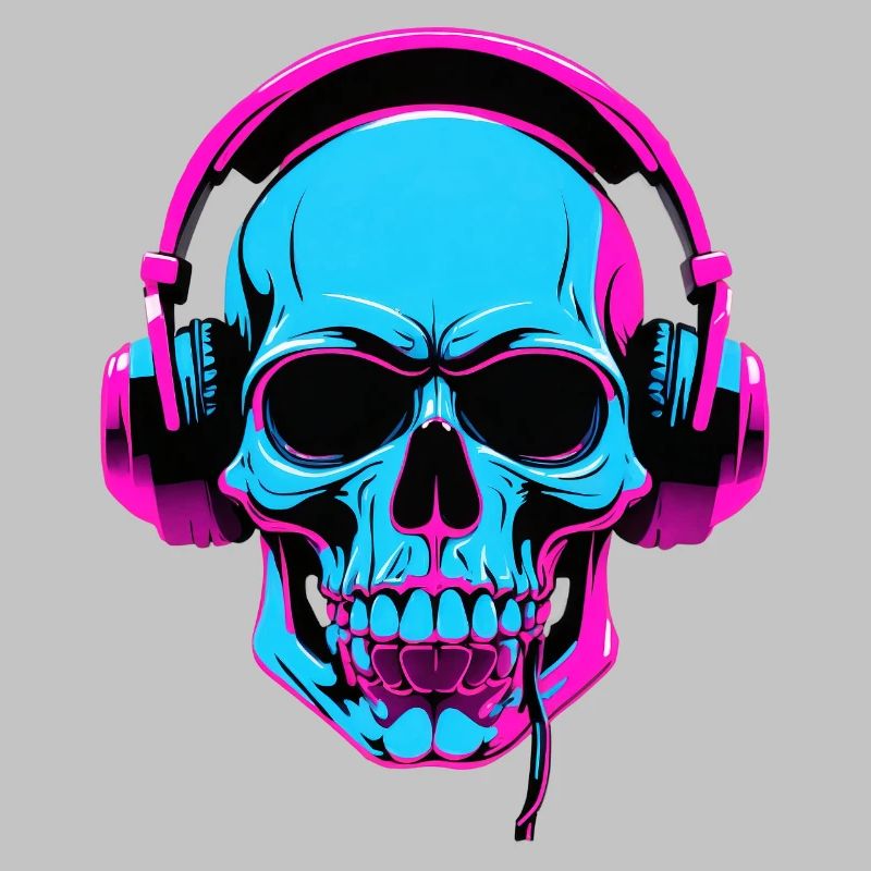 Neon Skull mit Kopfhörern