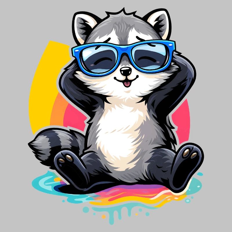 Relaxter Waschbär mit Sonnenbrille  