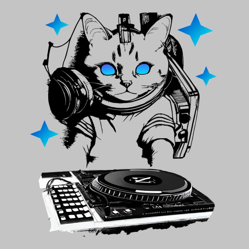 DJ cat avec table de mixage