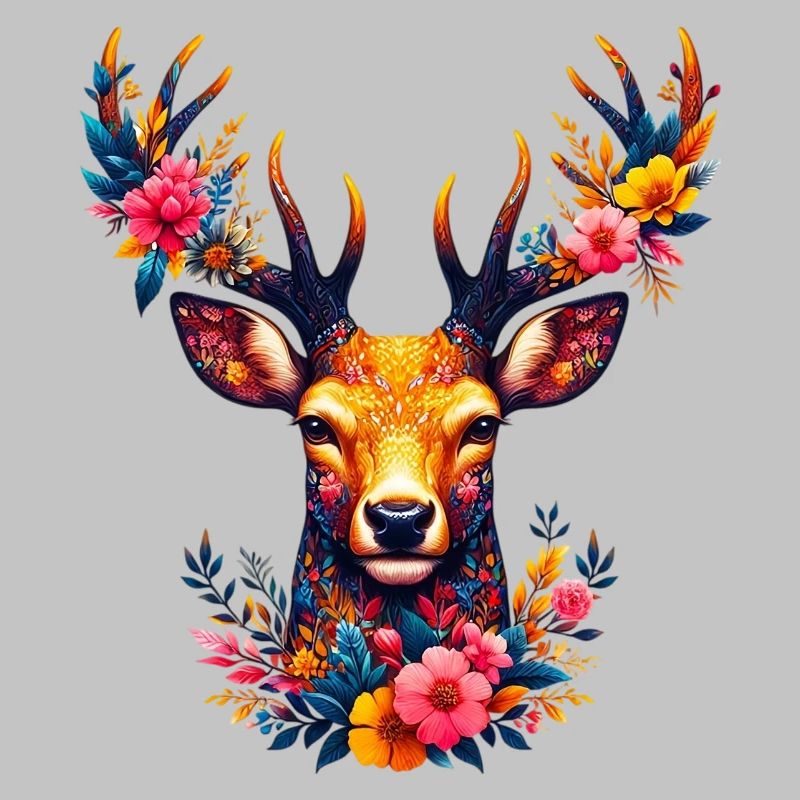 Cerf décoré de fleurs