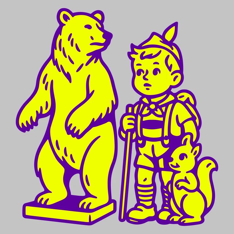 Pop-Art Stilleben mit Bär, Junge und Eichhörnchen
