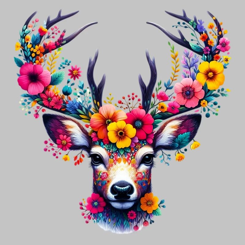 Cerf décoré de fleurs