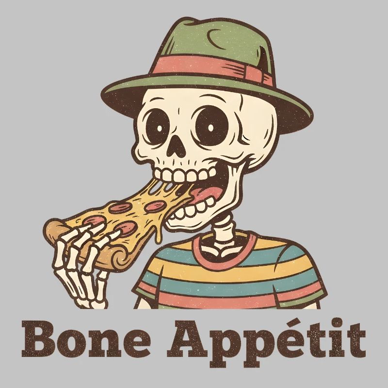 Bone Appétit Skeleton Eats Pizza